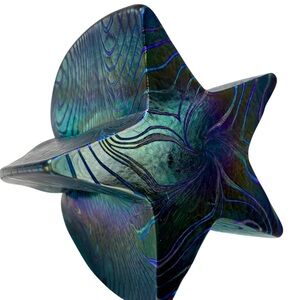 Vintage Robert Held Art Glass Star Paperweight Iridescent Rainbow Swirl Design